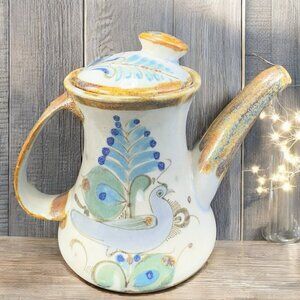 Ken Edwards Mexican Pottery Teapot Jug Hand Painted In Mexico Artist Signed VTG